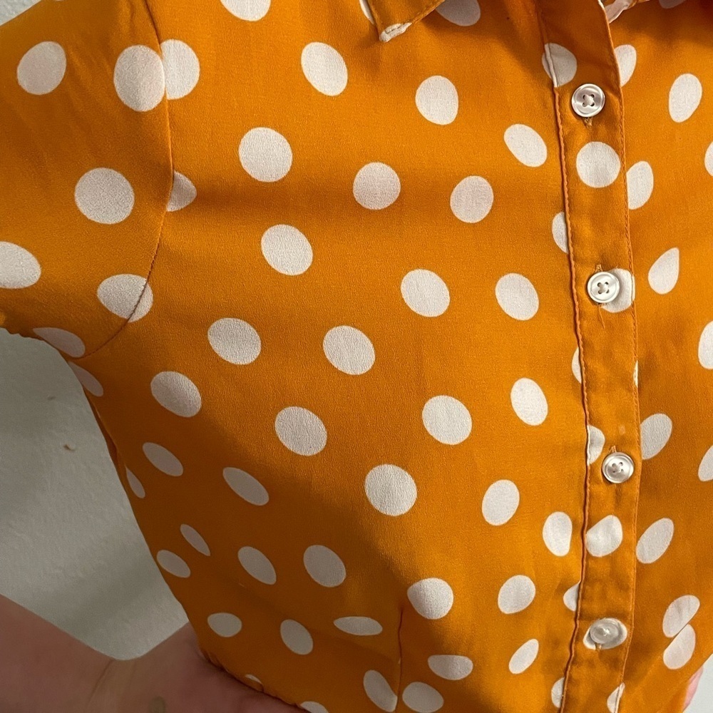 City Streets 50’s Retro Vintage Style Collared Gold Polka Dot Dress Medium - Picture 7 of 9
